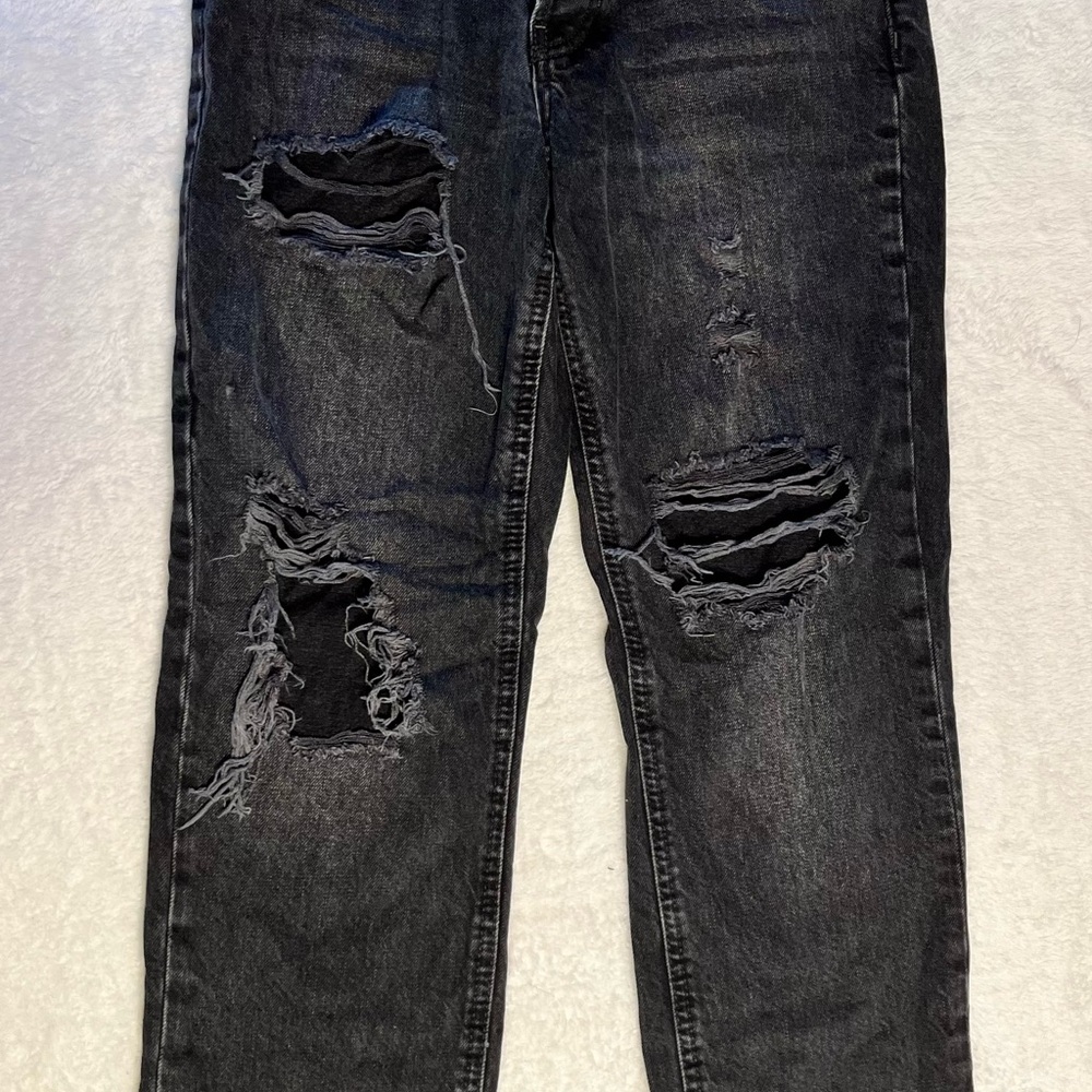 We The Free Distressed Black Jeans Ripped Raw Hem Straight Leg Women’s 24